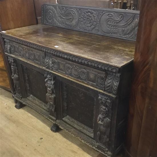 Carved oak Flemish 2 drawer sideboard